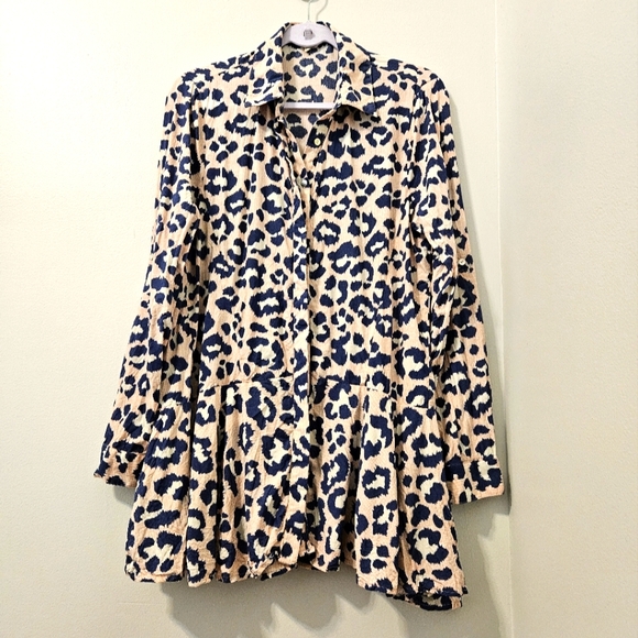 Entro Womens Button-Up Tunic Top NWOT Adjustable Sleeve Lightweight Pink Blue L - Picture 6 of 14